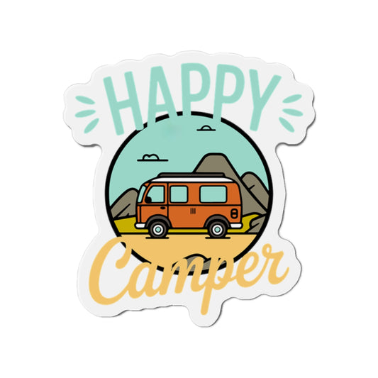 Happy Camper Die-Cut Magnets - Perfect for RV Lovers, Travel Enthusiasts, Cute Home Decor, Gifts for Him/Her, Adventure Theme