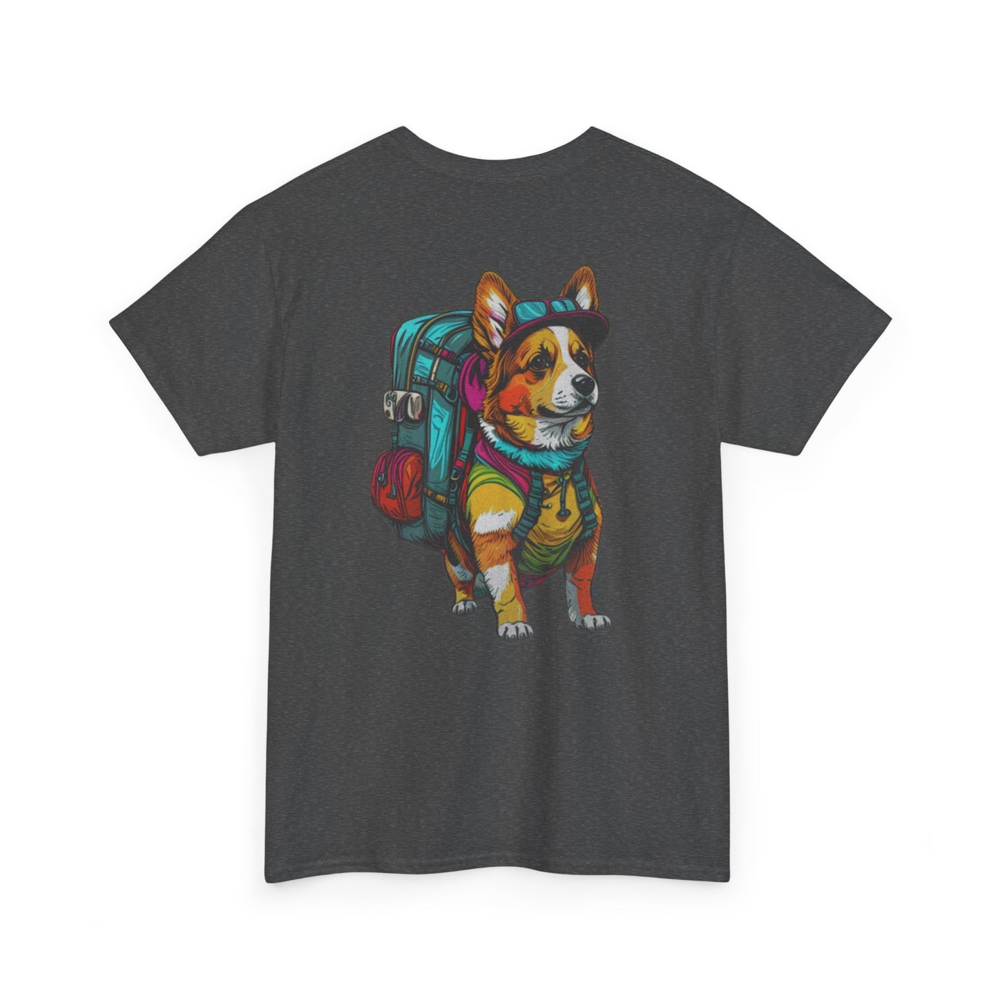Adventure Corgi Unisex Heavy Cotton Tee, Pet Lover Gift, Travel Shirt, Cute Dog Tee, Animal Lover Apparel